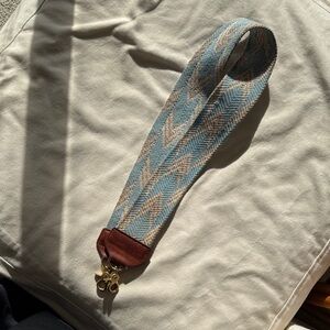 SALT Woven Blue & Tan Chevron Bag Strap with Leather Ends